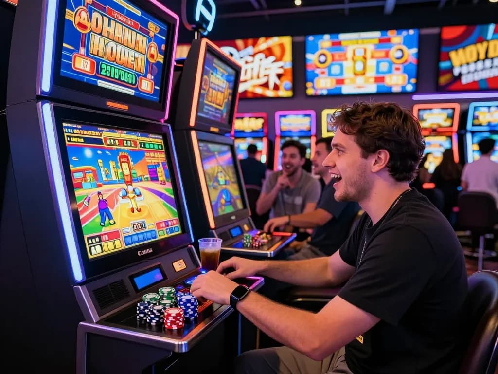 Player enjoying zeus138 slot gaming experience at vibrant casino.