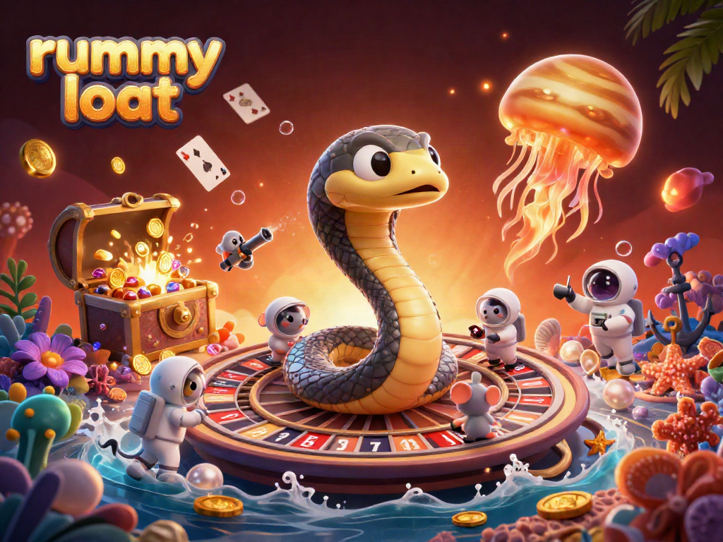 Engage in thrilling gameplay with Rummy Loot as a cartoon Saturn ring snake spins the roulette.