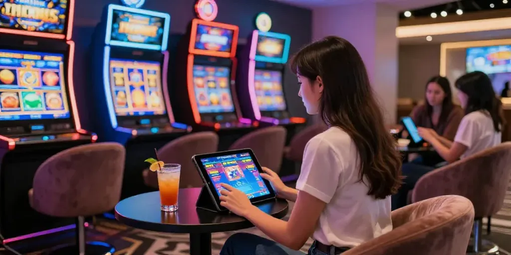 Experience loket88 gaming excitement in a modern lounge with friends.