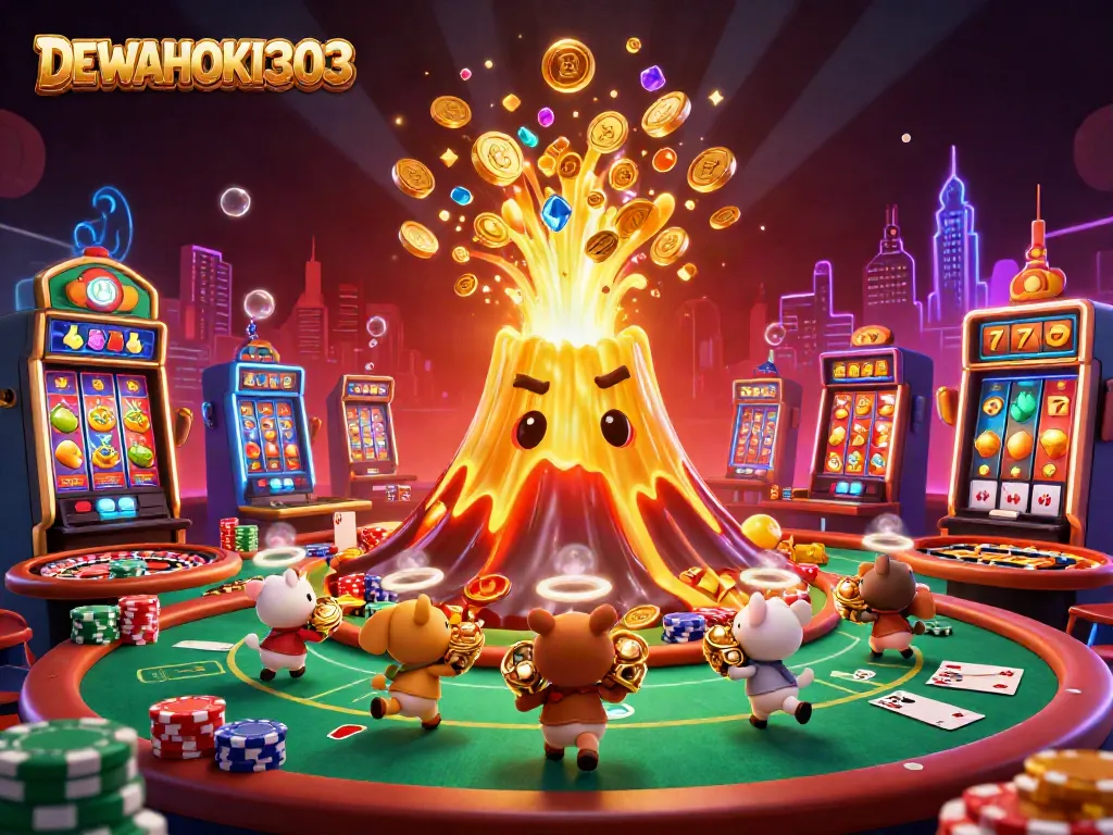 Menangkan jackpot di DEWAHOKI303 dengan desain kasino yang cerah dan penuh kemewahan.