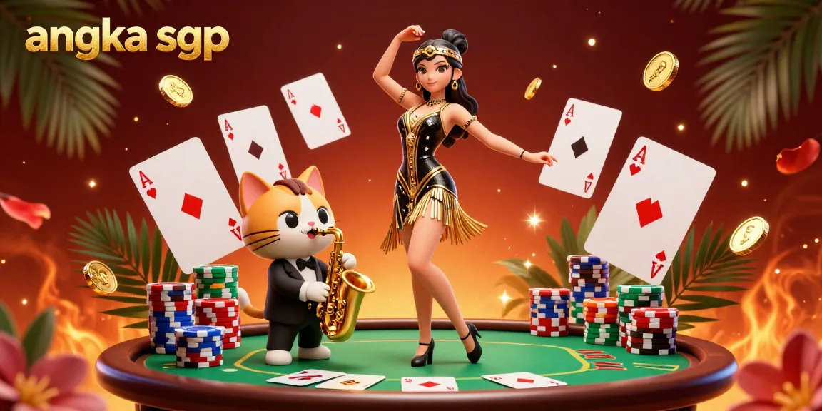 Engage with angka sgp in this vibrant 3D illustration depicting a lively casino scene with poker elements.