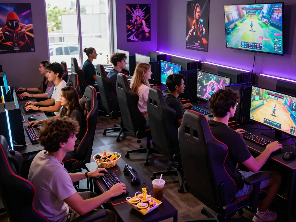 Friends playing porngames together in an engaging gaming lounge.