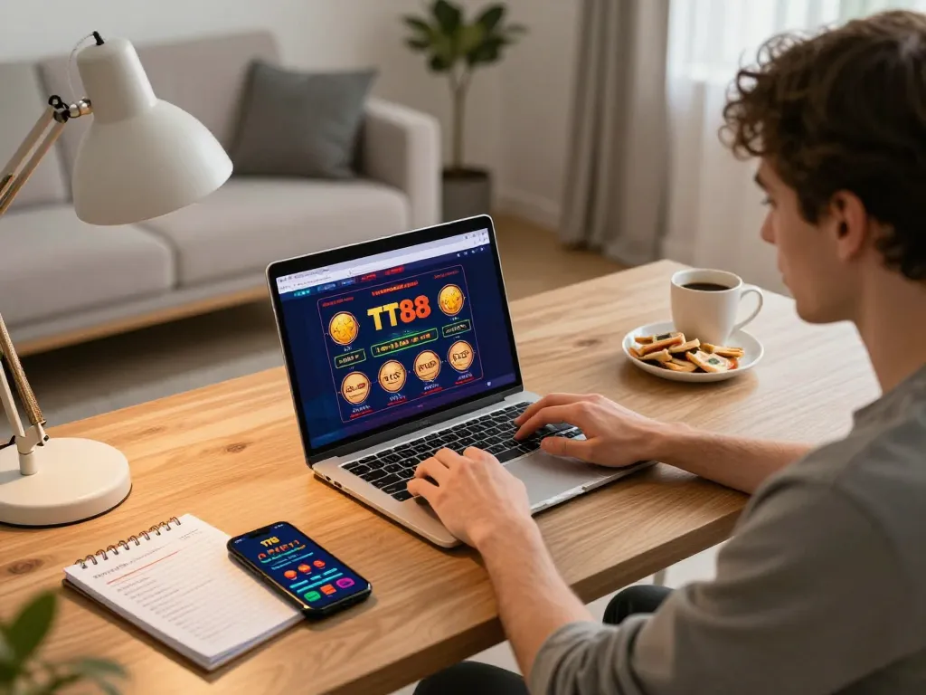 Engaging in strategic gameplay on the TT88 online casino interface with focused concentration.