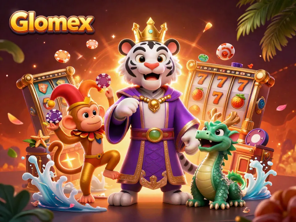 Spin to win at Glomex with an exciting 3D scene of casino characters and vibrant elements!