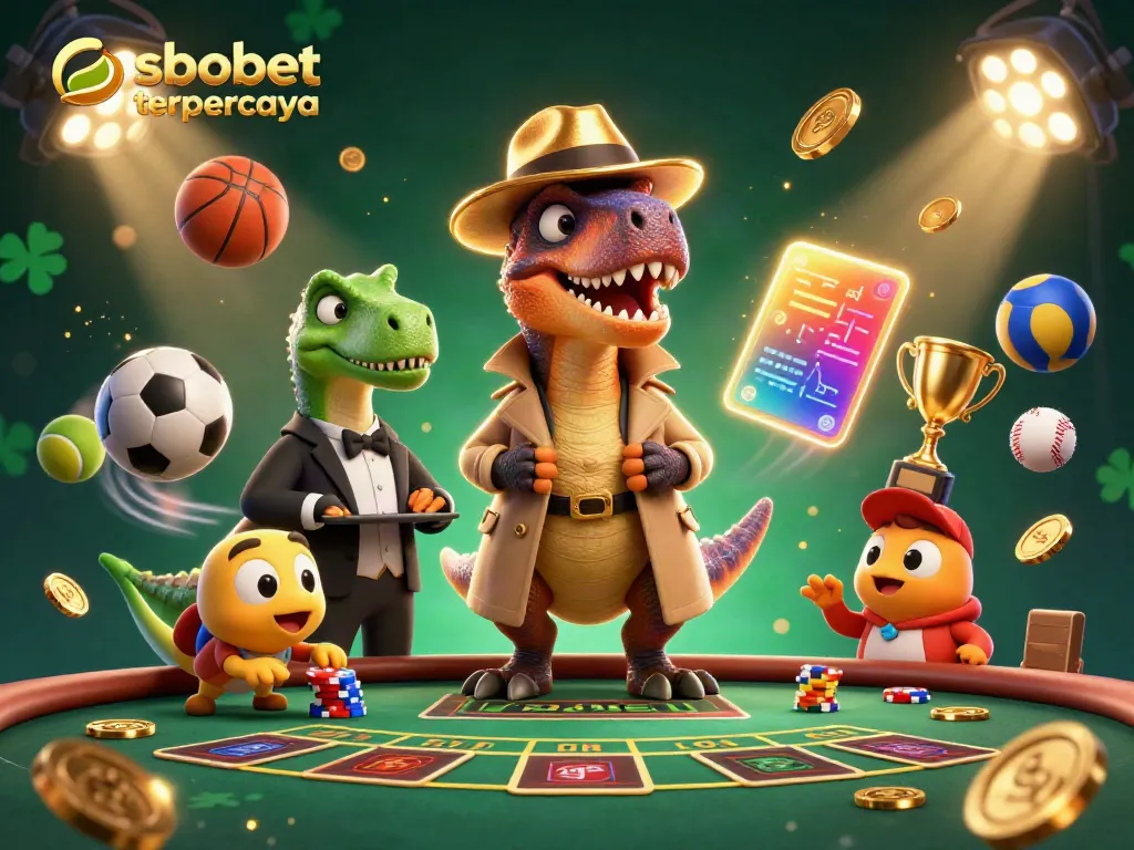 Experience thrilling sbobet terpercaya action with unique anthropomorphic characters in a vibrant casino scene.