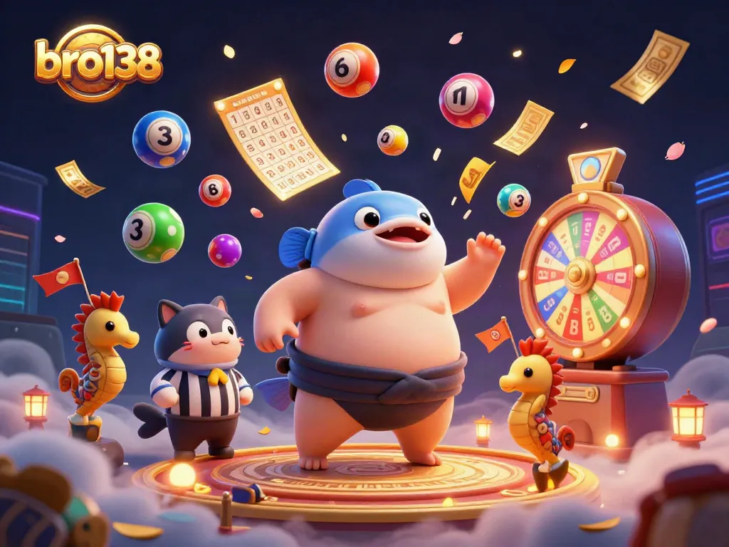 Experience excitement with bro138 as lucky numbered balls and vibrant prizes animate the underwater casino scene.