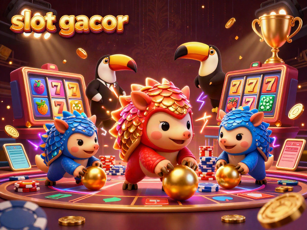 Slot gacor: pangolins berwarna yang bersaing di jalur slot dengan elemen judi berkilau.