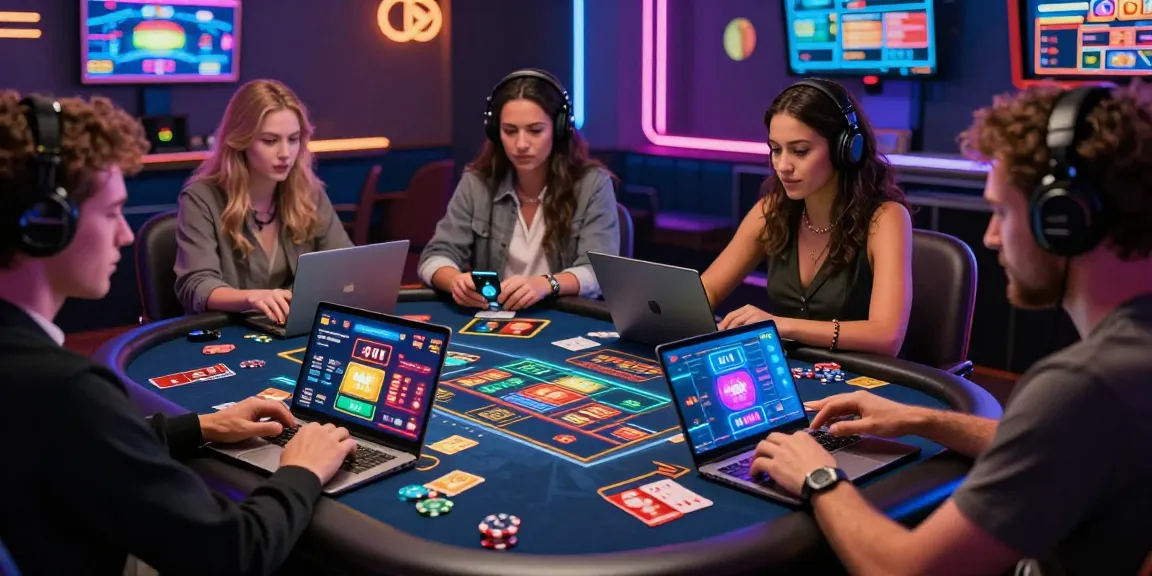 Exciting scene of diverse players enjoying credit card casinos at scoarch.org.uk, showcasing Visa and Mastercard games in a vibrant digital environment.