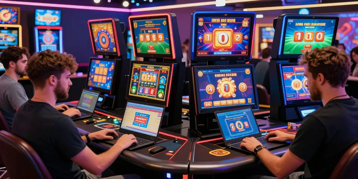Engaging scene of players at credit card casinos UK, with vibrant online games and dynamic atmosphere.