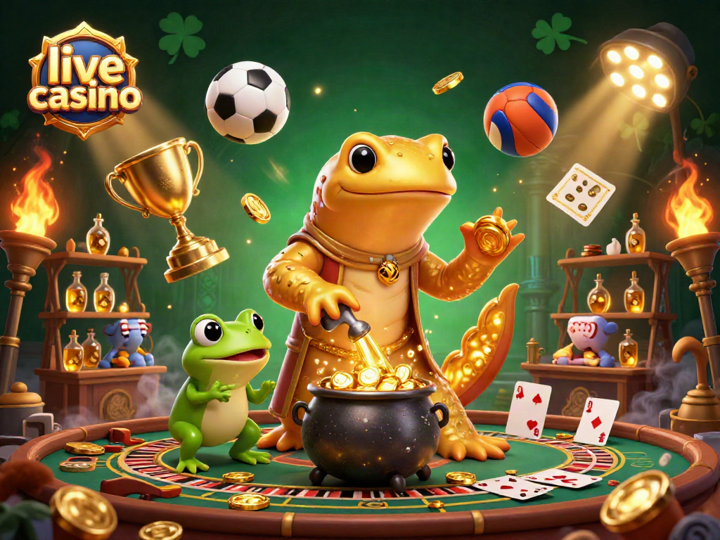 Experience live casino excitement with golden salamanders and vibrant gaming elements in this dynamic illustration.