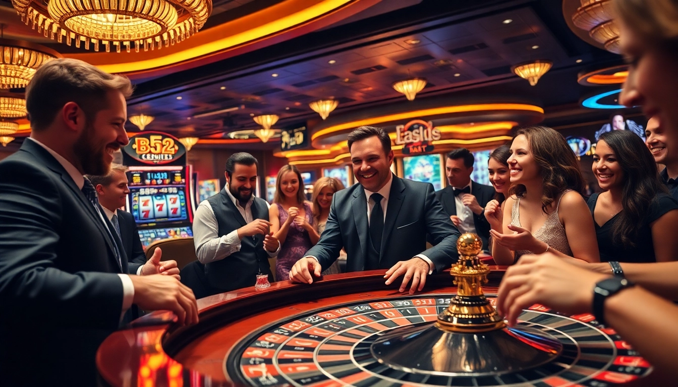 Players enjoying a thrilling B52 roulette game in a luxurious casino atmosphere.