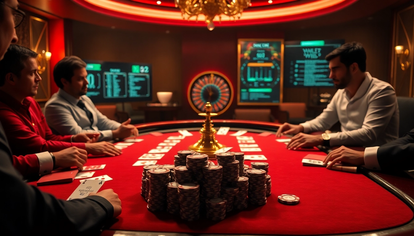 Professional gamblers at a poker table embody the hidden wiki dark web atmosphere in a luxurious casino setting.