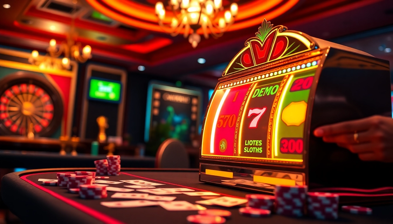 Engage with demo slot machines in a vibrant casino setting full of excitement.