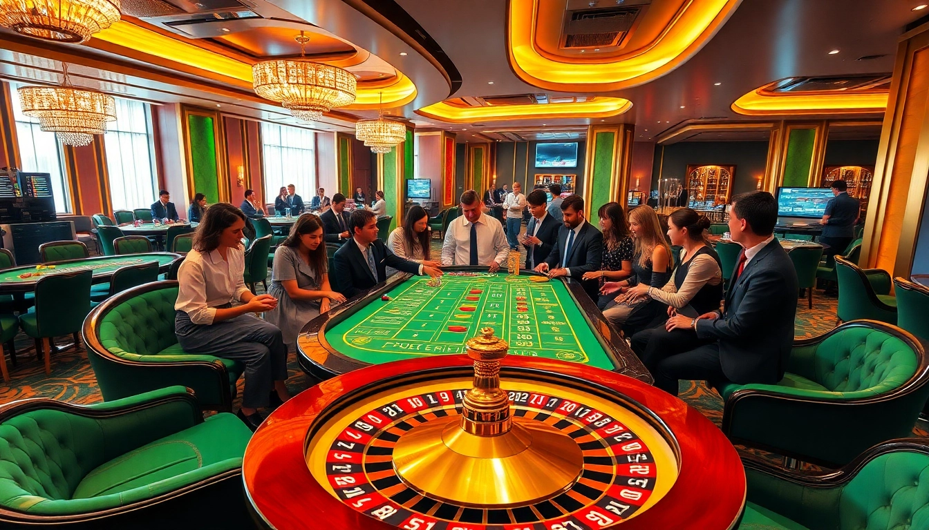 Players enjoying a game at the luxurious Bem88 casino table with vibrant atmosphere.