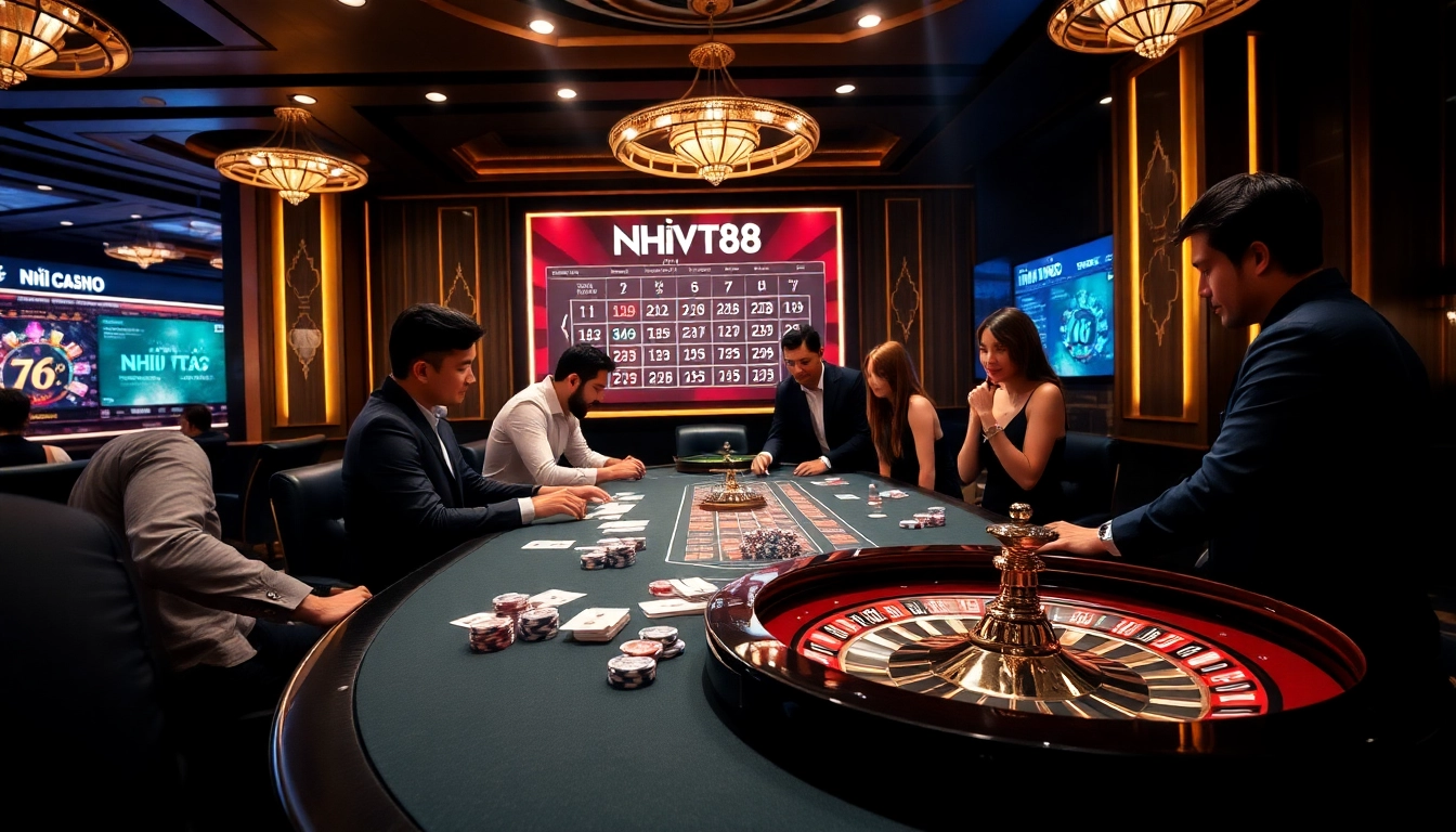 Experience the excitement at NHÀ CÁI VT88 with poker chips and cards on a luxurious casino table.