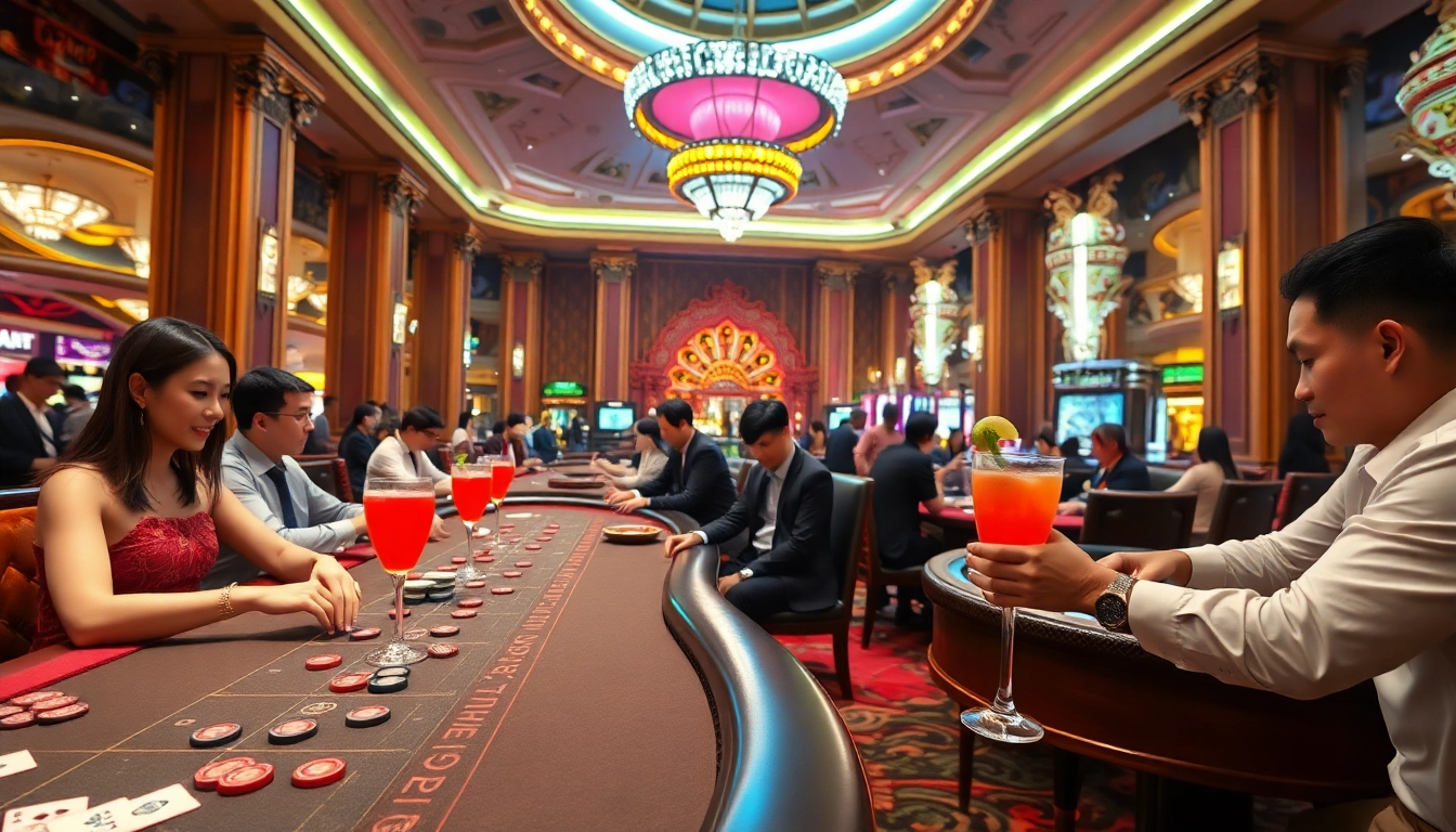 Experience the excitement of a Singapore Casino Site with lively gaming scenes and vibrant atmosphere.