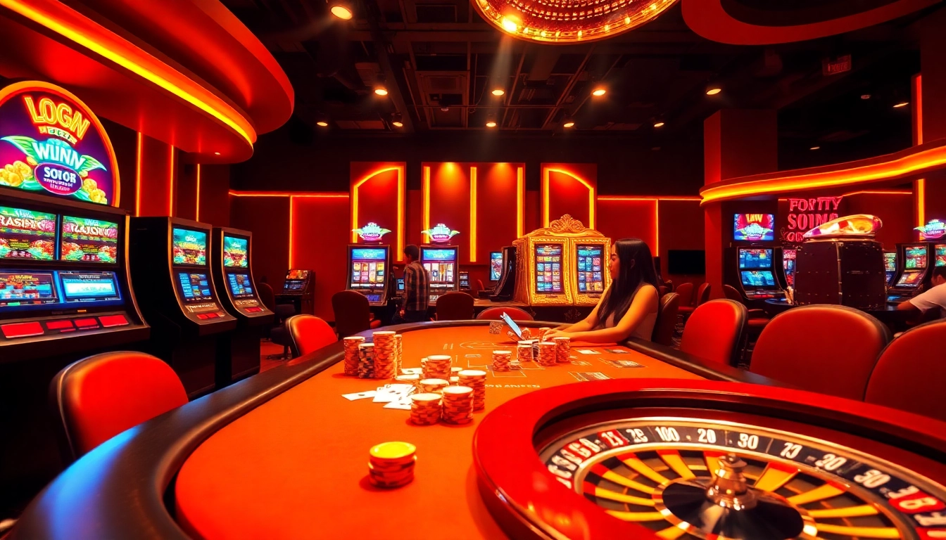 Login nekatwin in a vibrant casino scene with exciting gameplay and colorful slot machines.