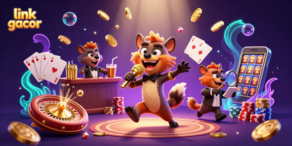 Experience link gacor in a vibrant casino scene filled with hyenas enjoying games and laughter.